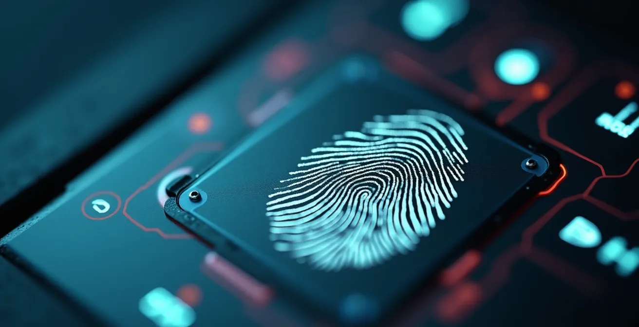 Gros plan sur un système de contrôle d'accès biométrique moderne dans un entrepôt