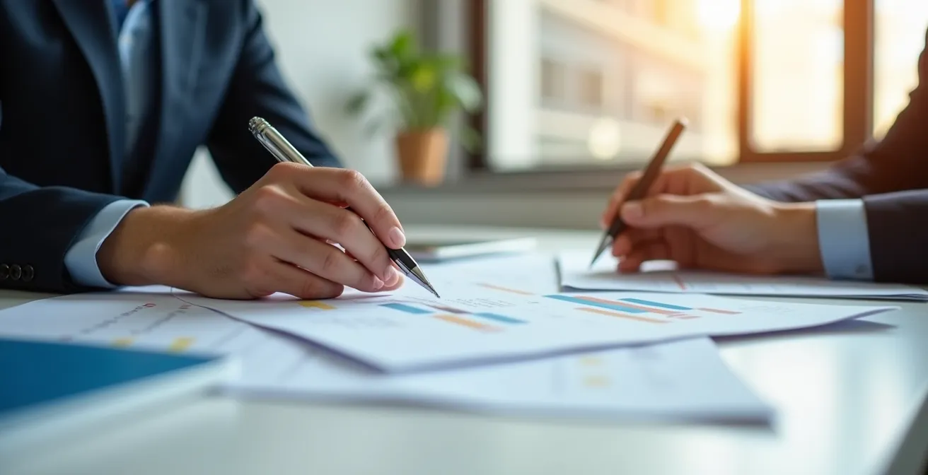 Personne consultant attentivement des documents dans un bureau moderne
